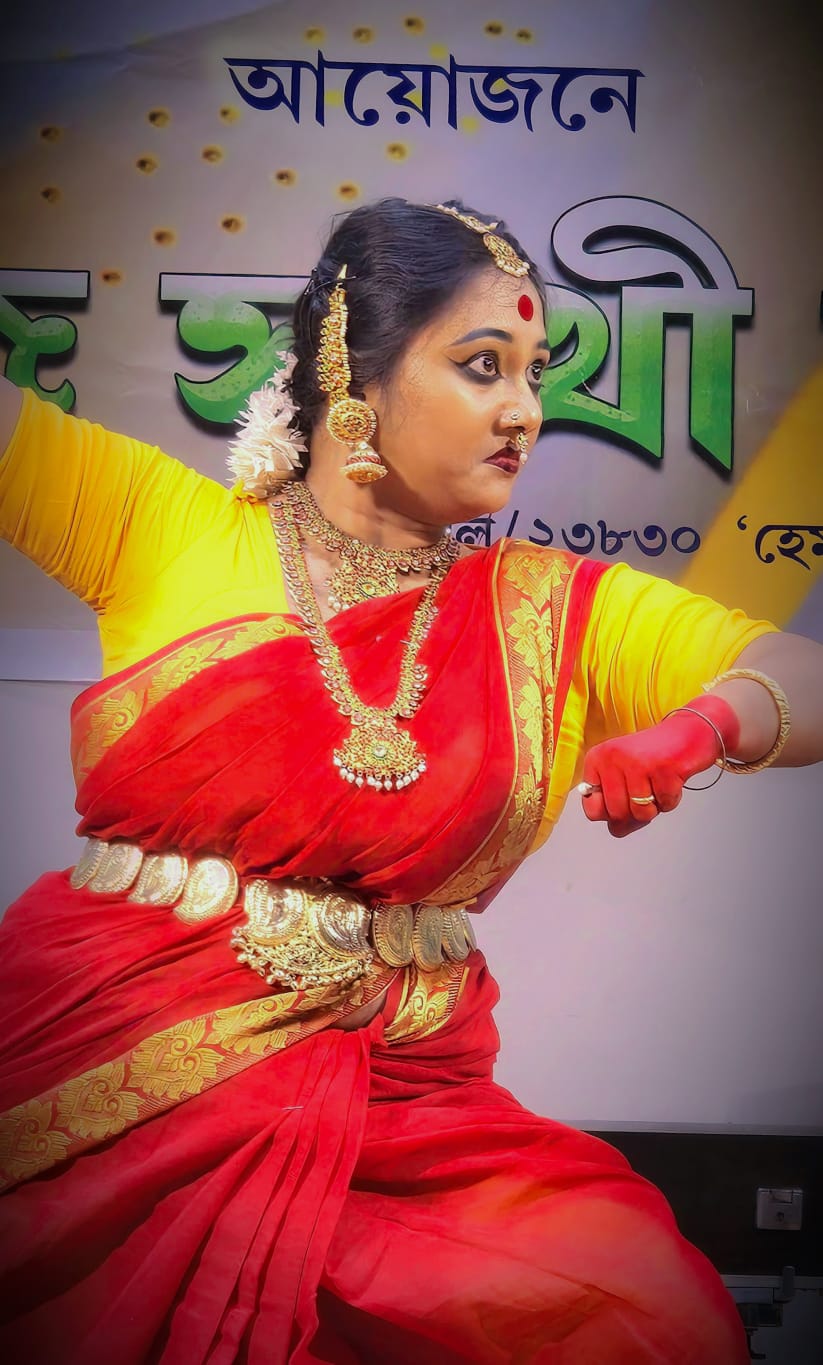Folk dance performance in red and yellow